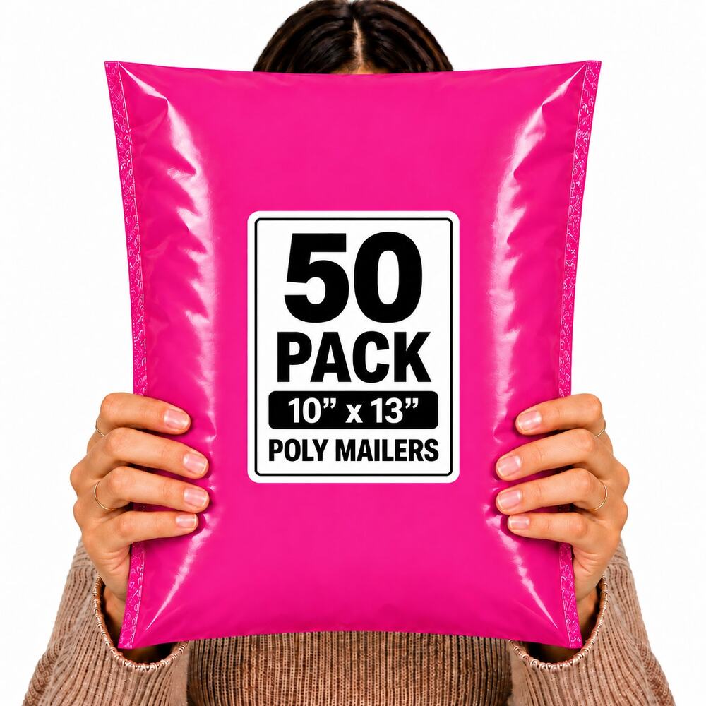 POLYMAILERS PINK SHIPPING BAGS (50 PACK) 10" X 13" SELF SEAL MAILERS
